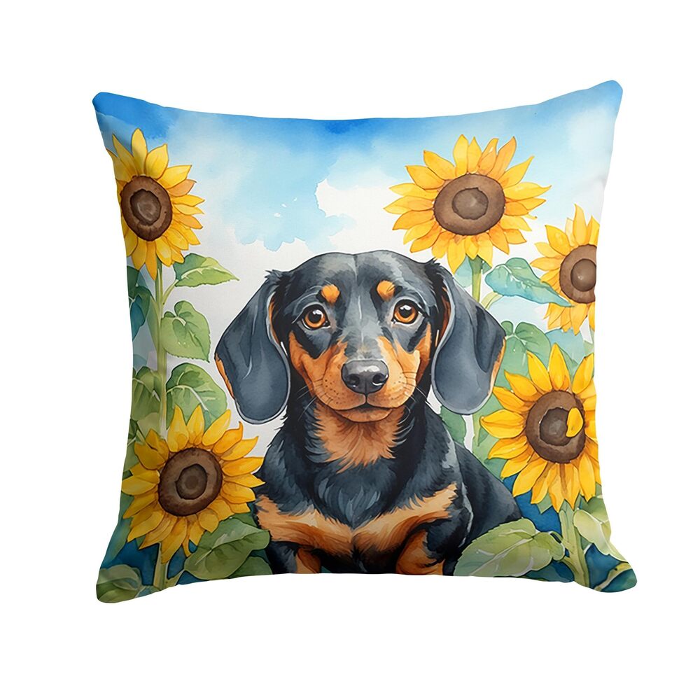 1394 in Sunflowers Throw Pillow, 18Hx18W, Dachshund 6066